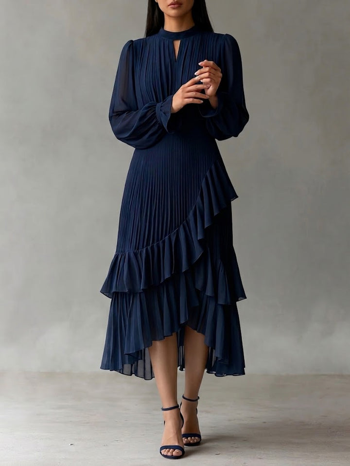 VIOLETA - ELEGANTE VESTIDO MIDI PLISADO CON VOLANTES