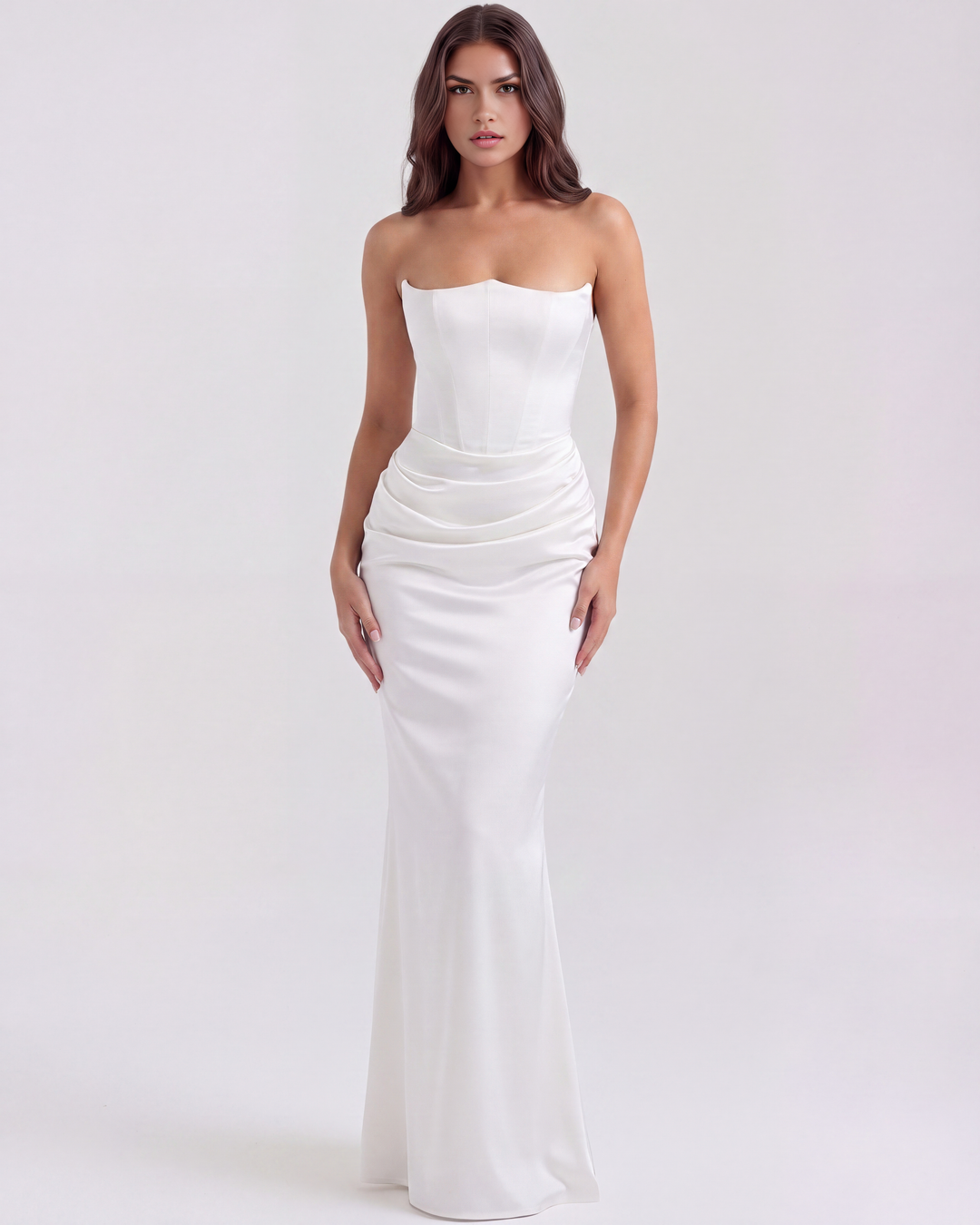 VALERIA - VESTIDO MAXI CORSET SIN TIRANTES BLANCO
