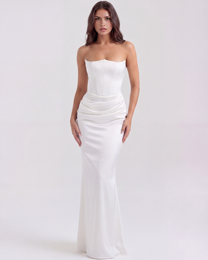 VALERIA - VESTIDO MAXI CORSET SIN TIRANTES BLANCO