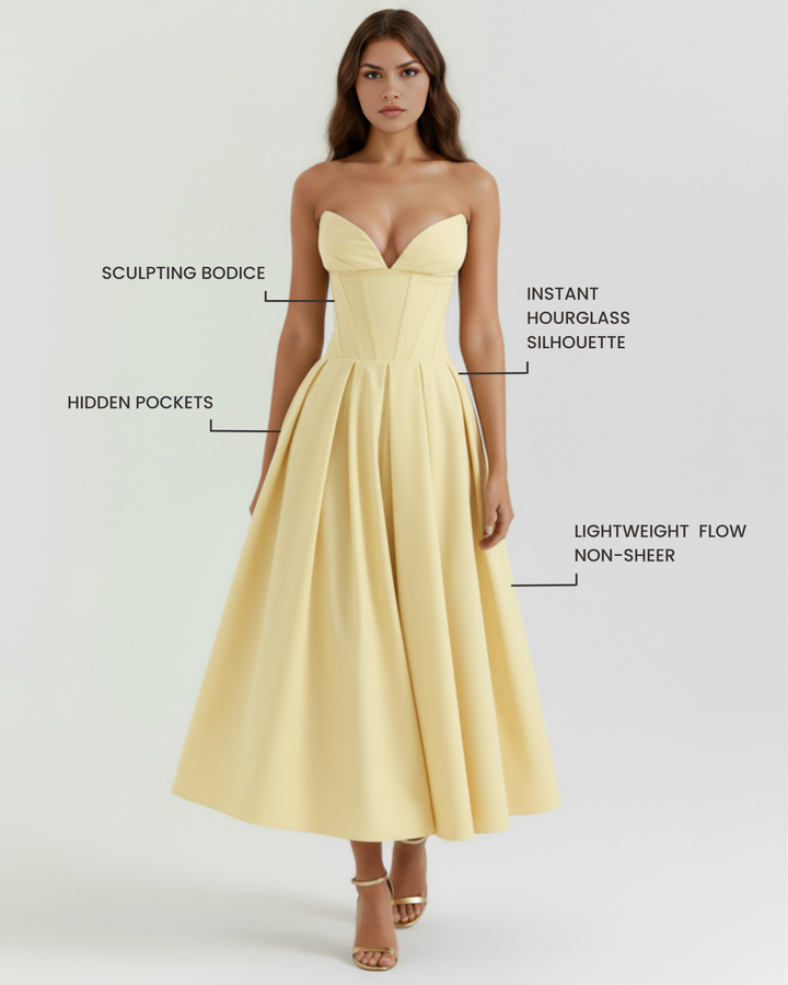AURORA - VESTIDO MIDI CORSET CON BOLSILLOS AMARILLO CLARO