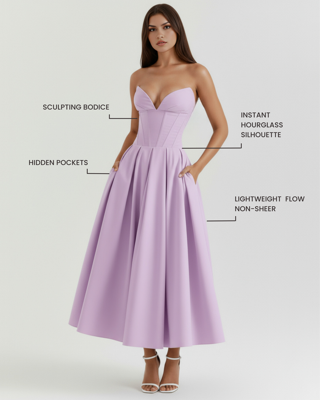 RAQUEL - VESTIDO MIDI CORSET CON BOLSILLOS VIOLETA