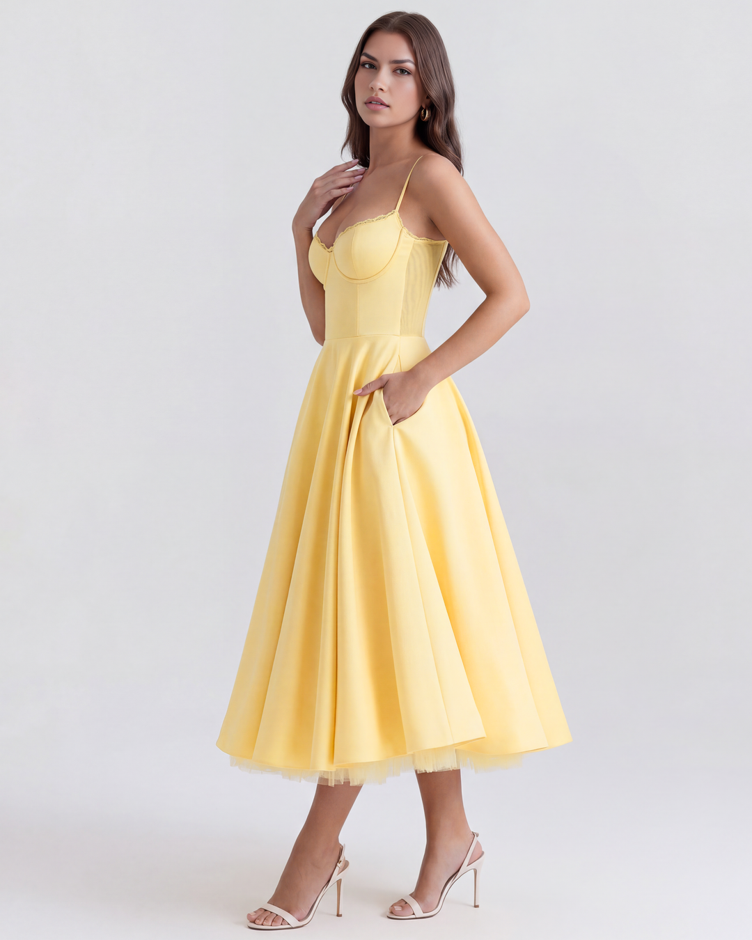 MARIANA - VESTIDO MIDI CON TUL AMARILLO SUAVE