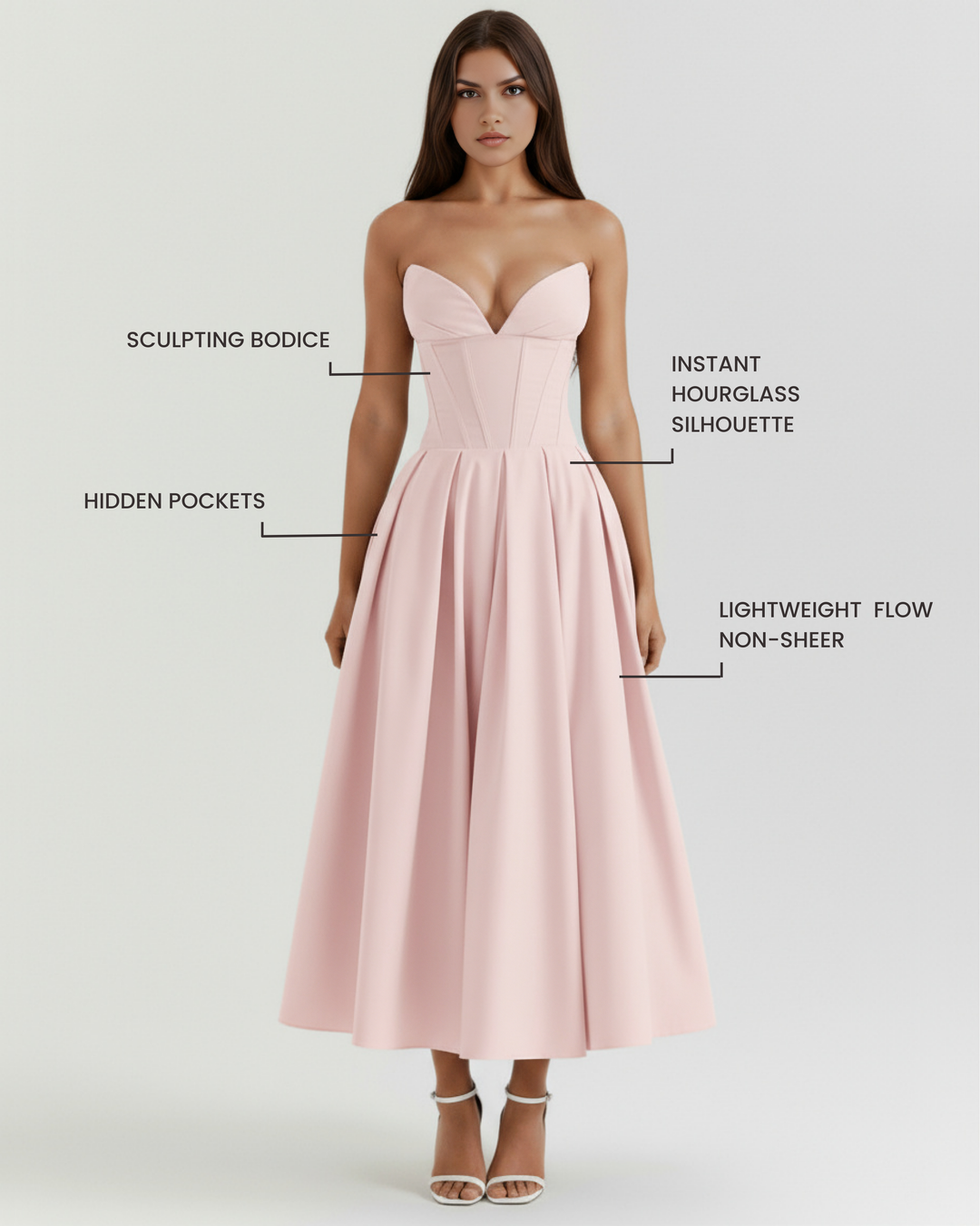 CRISTINA - VESTIDO MIDI CORSET CON BOLSILLOS ROSA