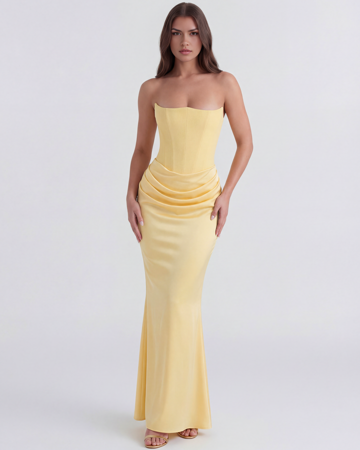 GABRIELA - VESTIDO MAXI CORSET SIN TIRANTES AMARILLO SUAVE