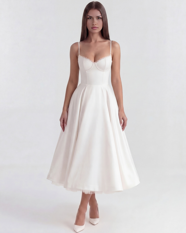 CAMILA - VESTIDO MIDI CON TUL BLANCO