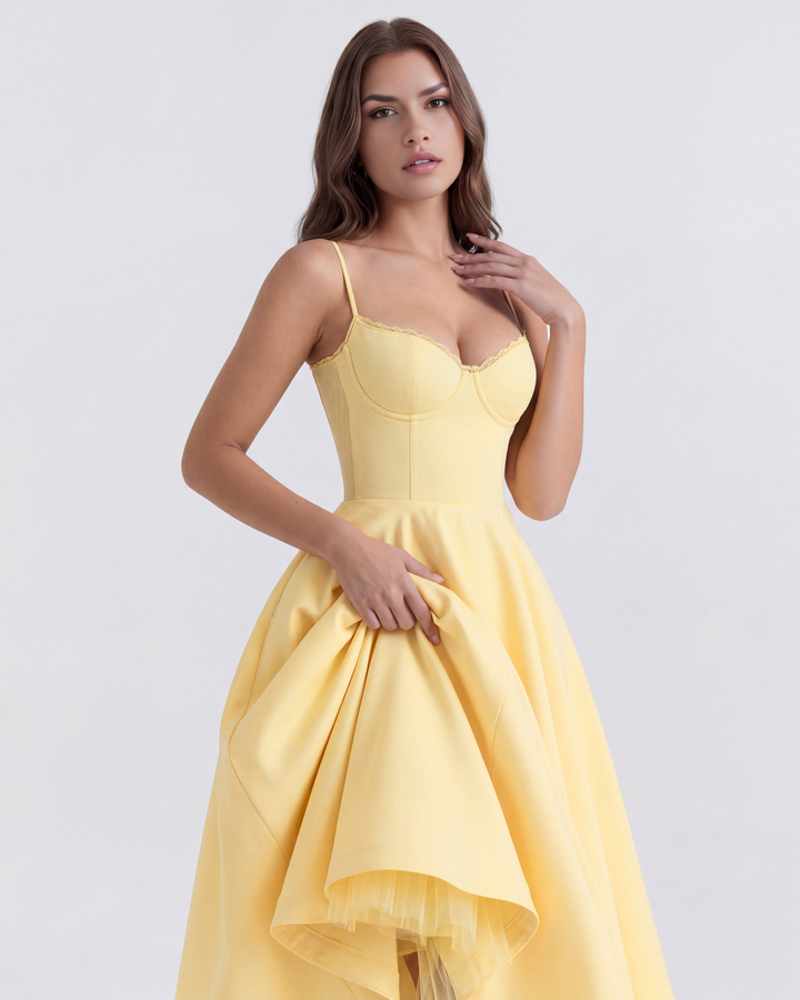 MARIANA - VESTIDO MIDI CON TUL AMARILLO SUAVE