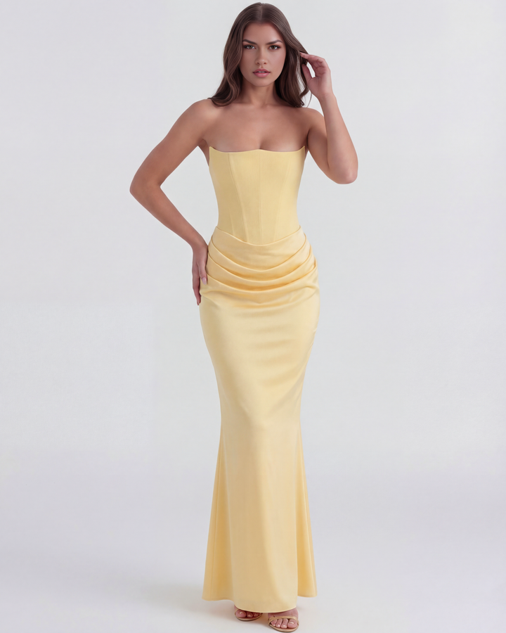 GABRIELA - VESTIDO MAXI CORSET SIN TIRANTES AMARILLO SUAVE
