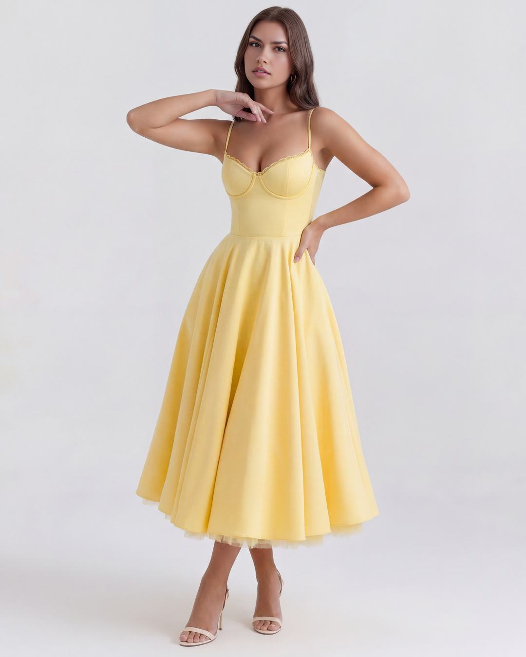 MARIANA - VESTIDO MIDI CON TUL AMARILLO SUAVE