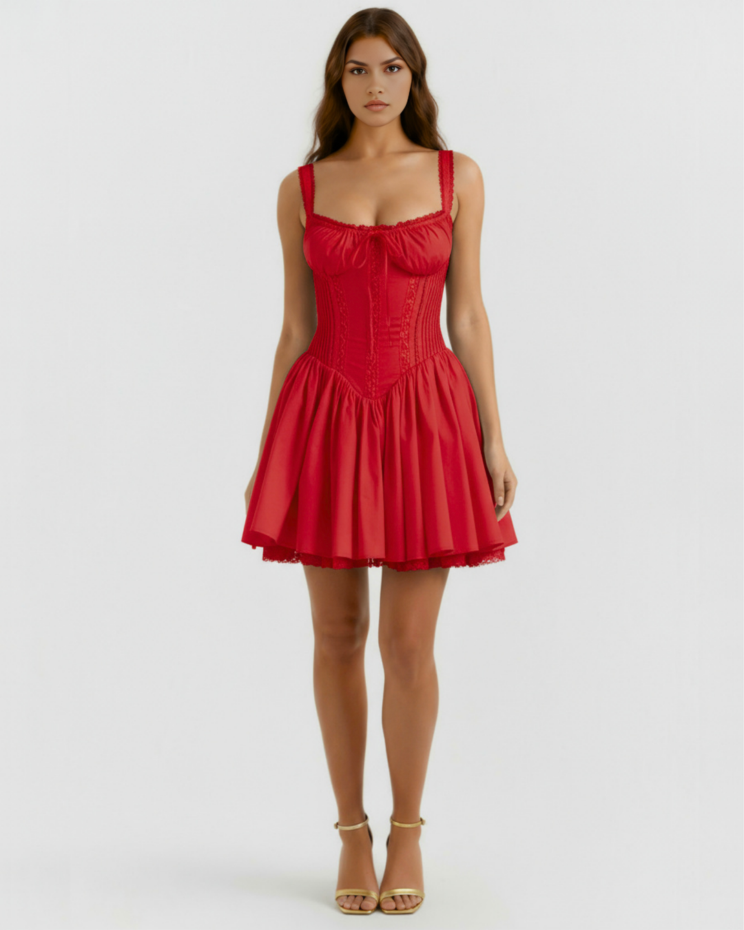 ESCARLATA - VESTIDO MINI CORSÉ ROJO ROMÁNTICO CON ENCAJE