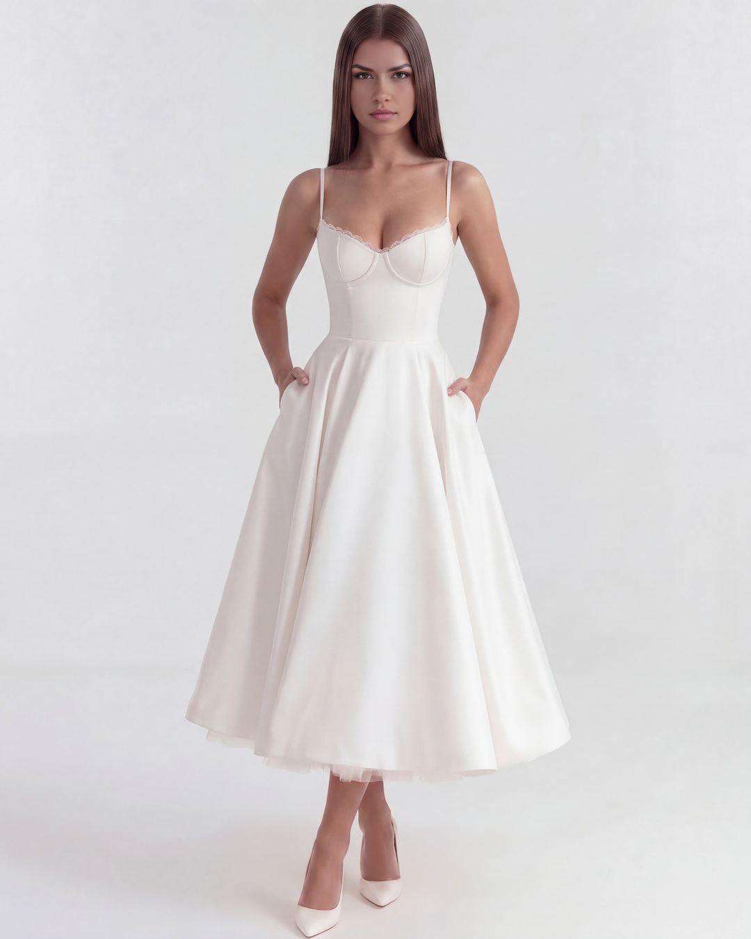 CAMILA - VESTIDO MIDI CON TUL BLANCO