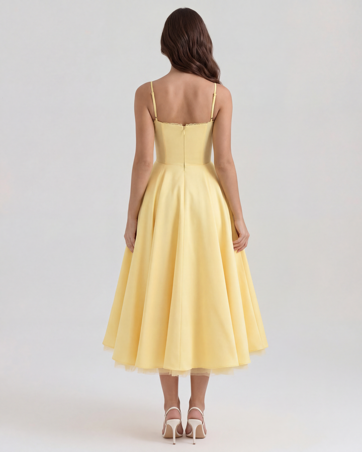 MARIANA - VESTIDO MIDI CON TUL AMARILLO SUAVE