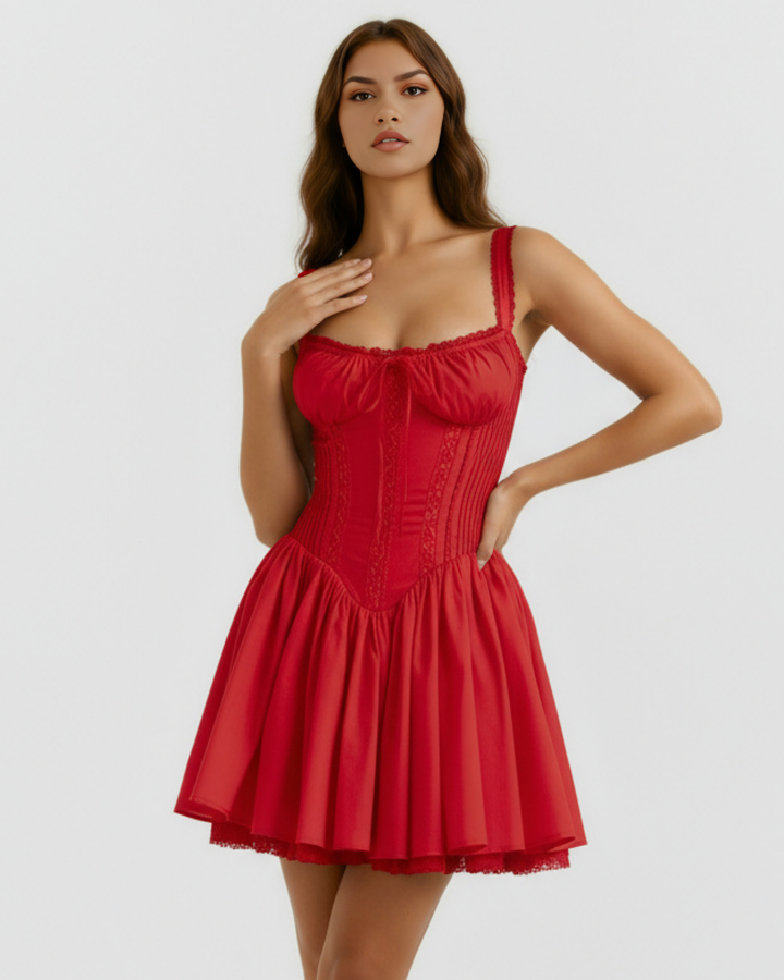 ESCARLATA - VESTIDO MINI CORSÉ ROJO ROMÁNTICO CON ENCAJE