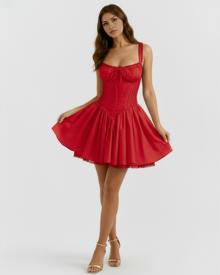 ESCARLATA - VESTIDO MINI CORSÉ ROJO ROMÁNTICO CON ENCAJE