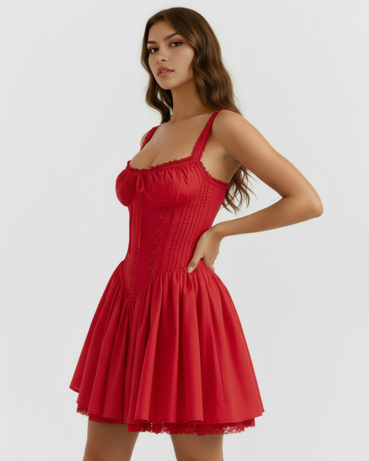 ESCARLATA - VESTIDO MINI CORSÉ ROJO ROMÁNTICO CON ENCAJE