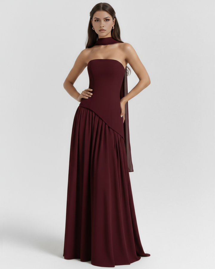 MARTA - VESTIDO MAXI ESCOTE ESCULPIDO BURDEOS