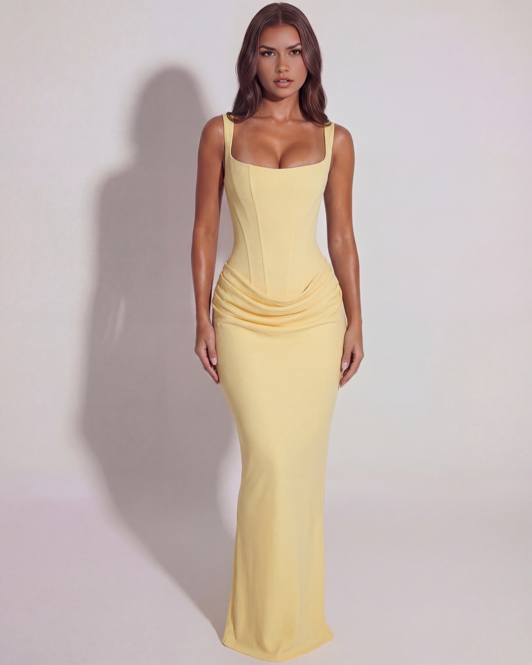 CAROLINA - VESTIDO MAXI BODYCON ESPALDA CRUZADA VAINILLA