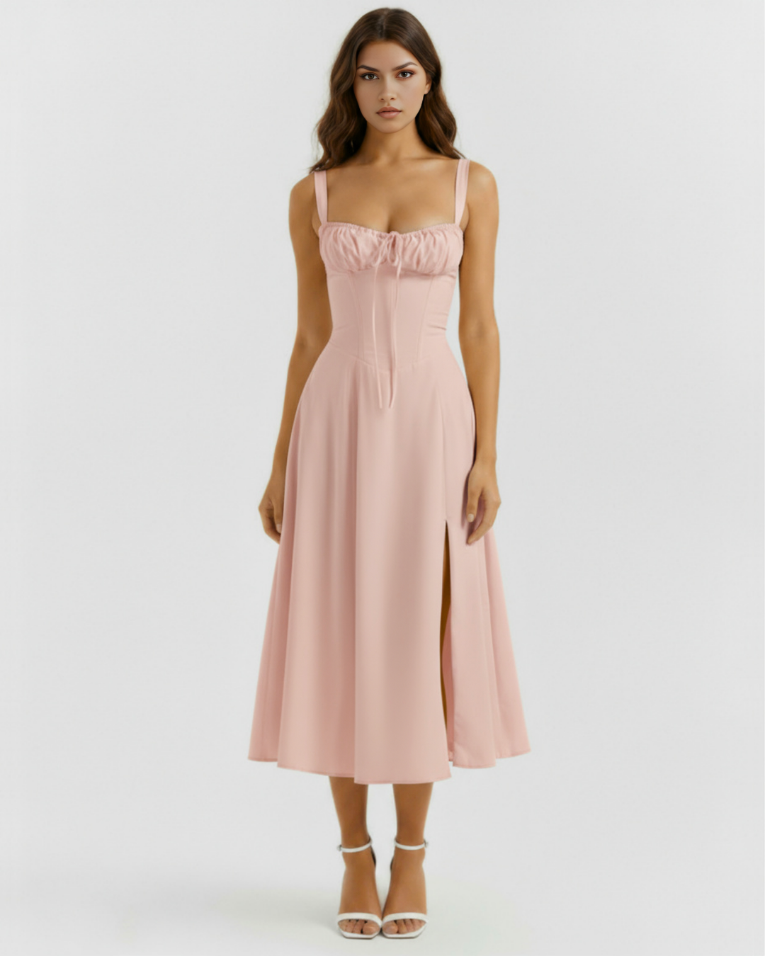 CLAUDIA - VESTIDO MIDI CORSET CON ABERTURA LATERAL ROSA