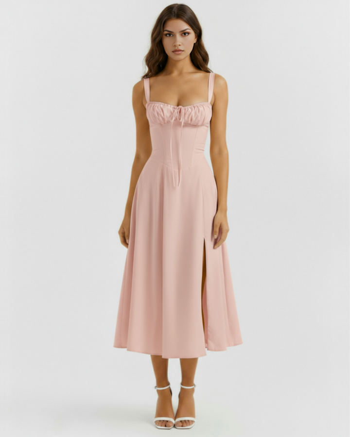 CLAUDIA - VESTIDO MIDI CORSET CON ABERTURA LATERAL ROSA