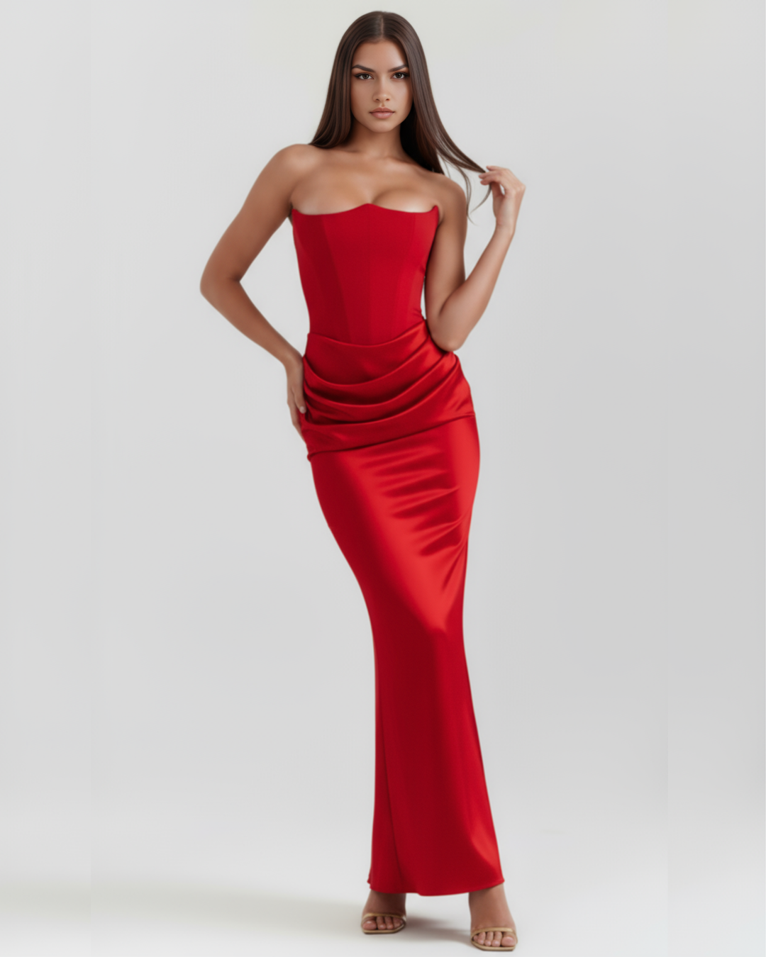 RUBÍ - VESTIDO MAXI ROJO PALABRA DE HONOR CON CORSÉ