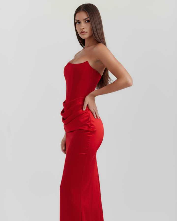 RUBÍ - VESTIDO MAXI ROJO PALABRA DE HONOR CON CORSÉ