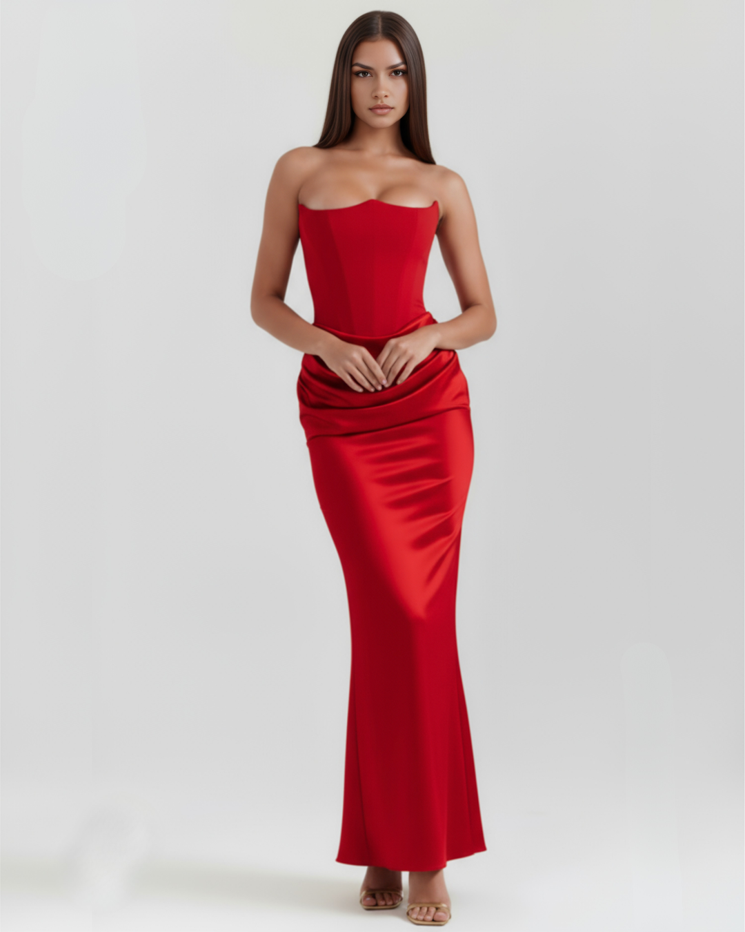 RUBÍ - VESTIDO MAXI ROJO PALABRA DE HONOR CON CORSÉ
