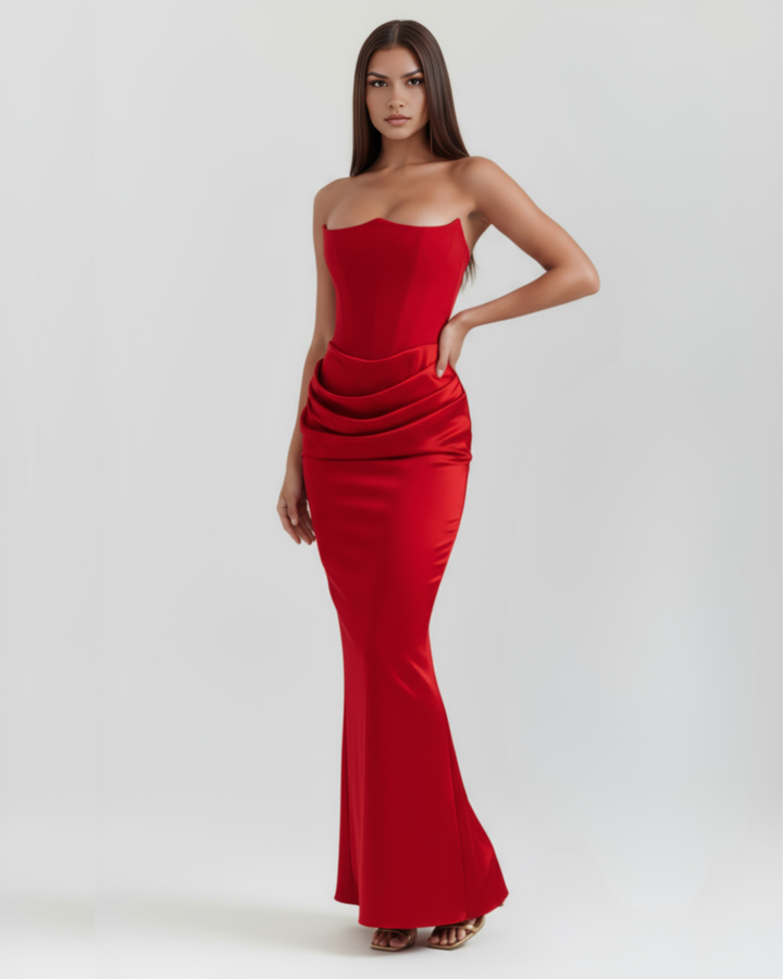 RUBÍ - VESTIDO MAXI ROJO PALABRA DE HONOR CON CORSÉ