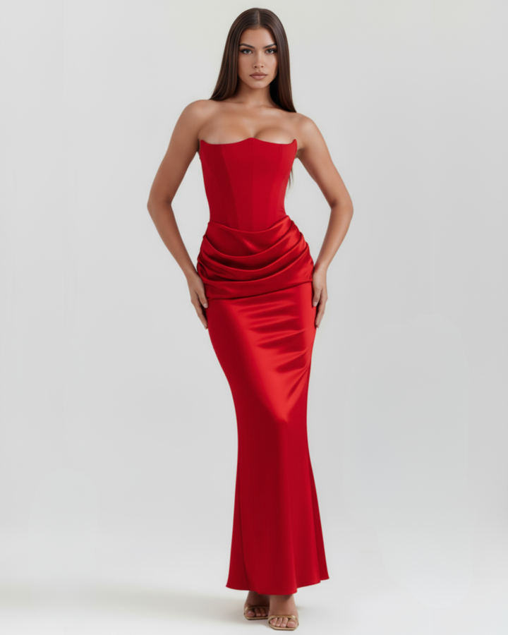 RUBÍ - VESTIDO MAXI ROJO PALABRA DE HONOR CON CORSÉ