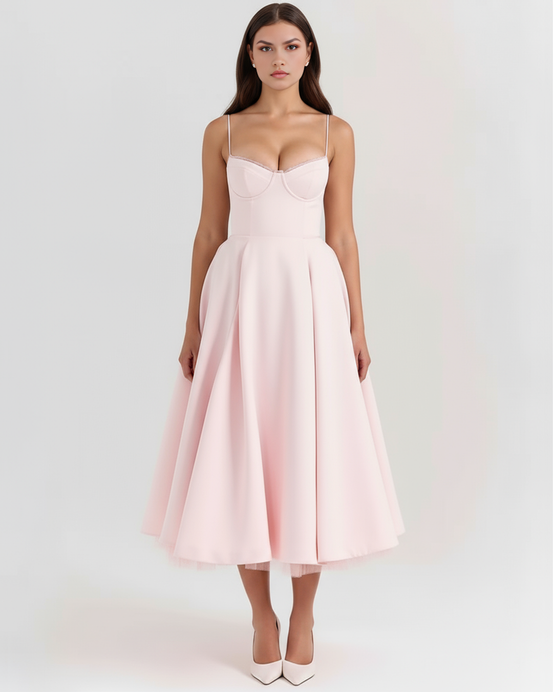 ISABELA - VESTIDO MIDI CON TUL ROSA PALO