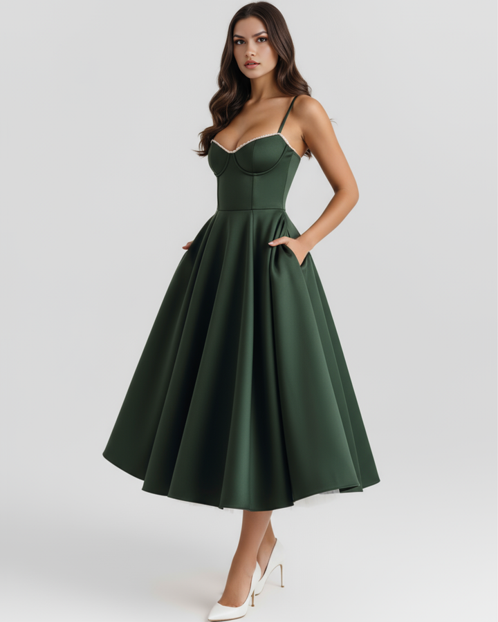 ROSA - VESTIDO MIDI CON TUL VERDE BOSQUE