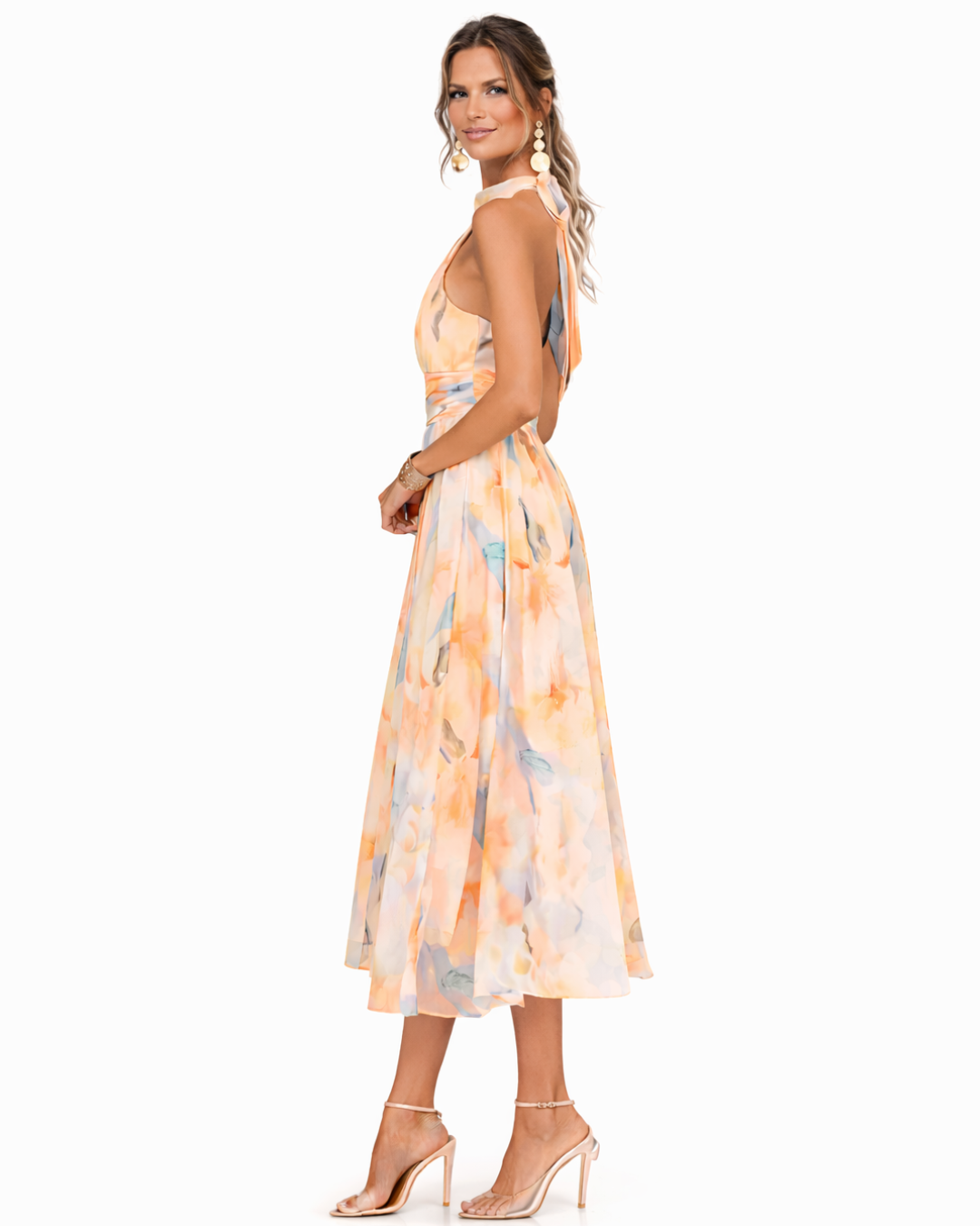 AURORA - VESTIDO CON ESCOTE HALTER Y ESTAMPADO ACUARELA