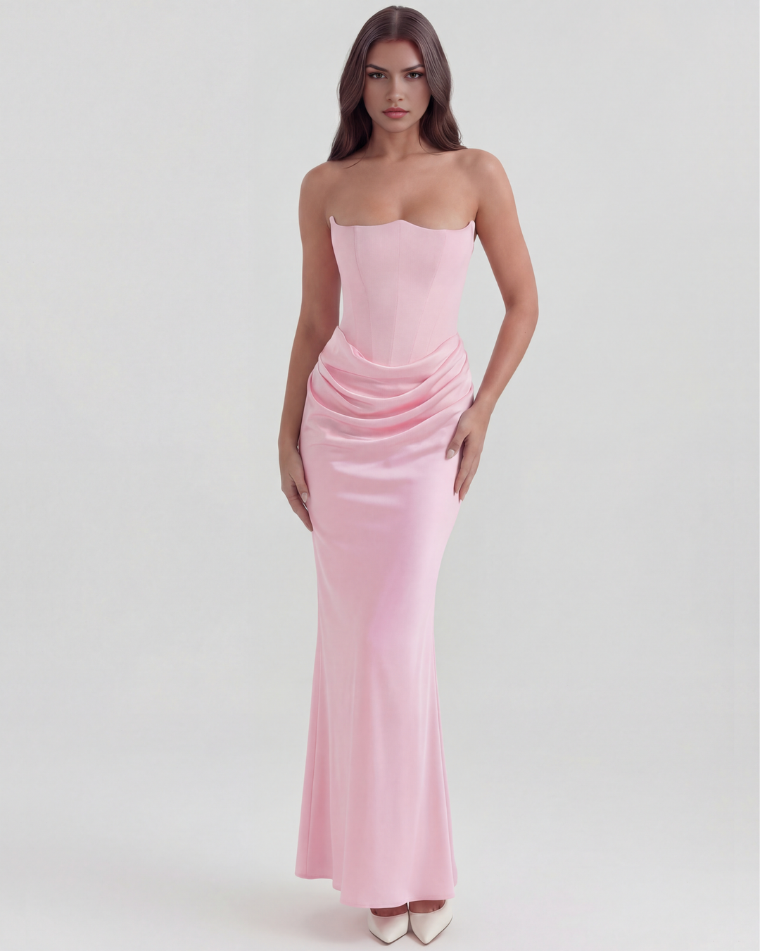 SOFIA - VESTIDO MAXI CORSET SIN TIRANTES ROSA