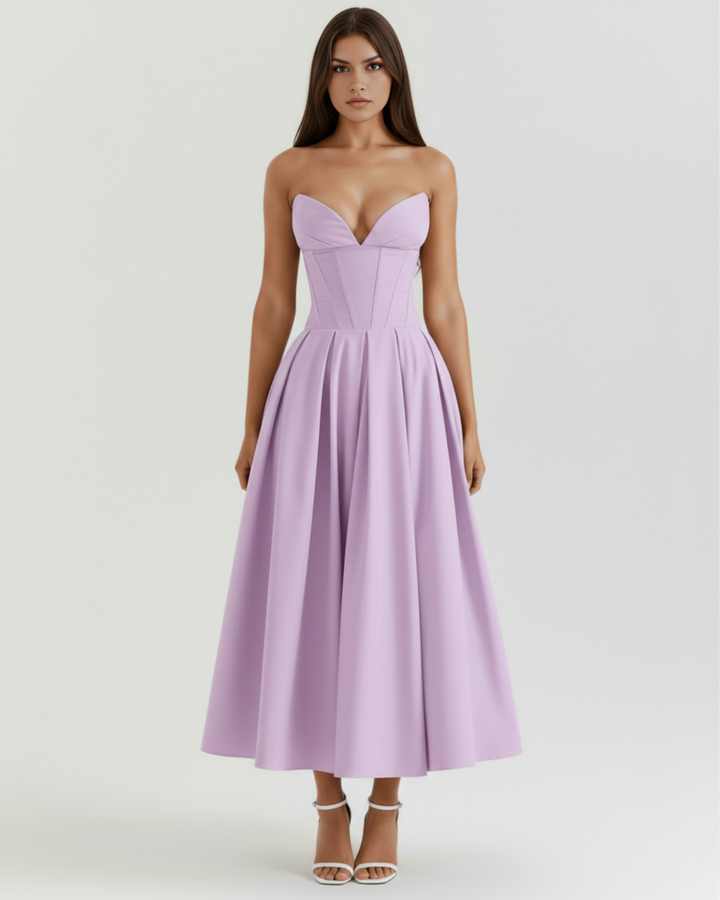 RAQUEL - VESTIDO MIDI CORSET CON BOLSILLOS VIOLETA