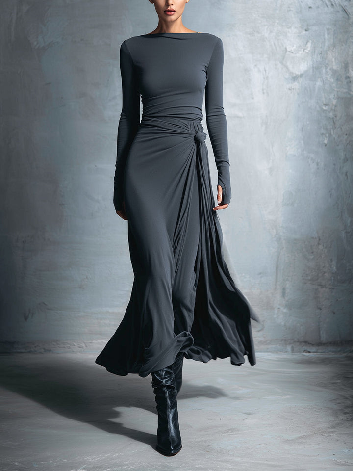 ALBA - VESTIDO LARGO CON NUDO LATERAL