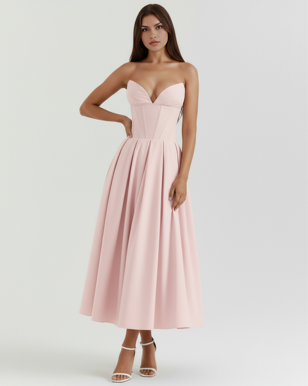 CRISTINA - VESTIDO MIDI CORSET CON BOLSILLOS ROSA