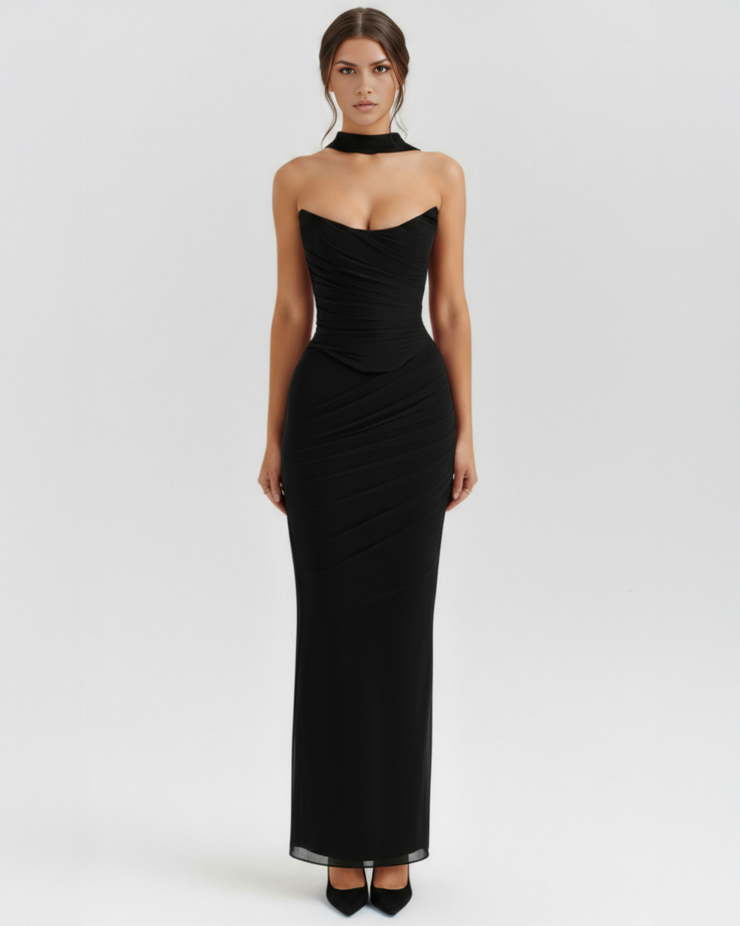 ALICIA - CONJUNTO MIDI DE MALLA CON FALDA MAXI NEGRO