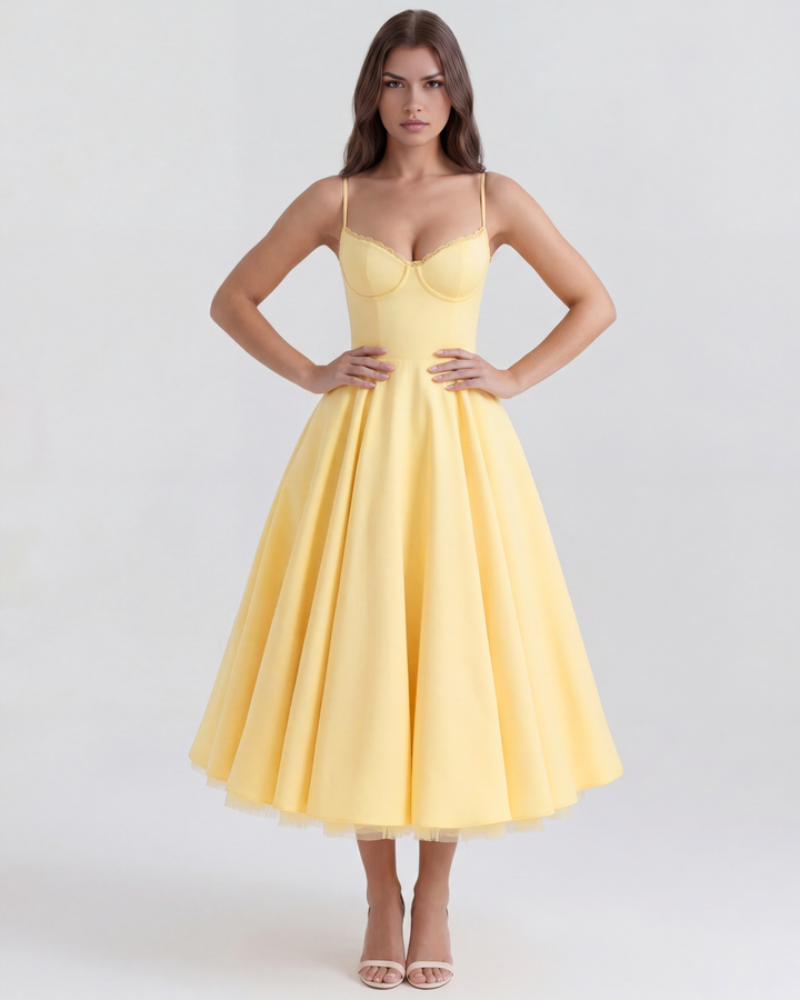MARIANA - VESTIDO MIDI CON TUL AMARILLO SUAVE