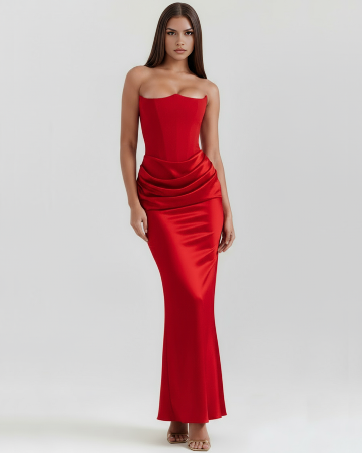 RUBÍ - VESTIDO MAXI ROJO PALABRA DE HONOR CON CORSÉ