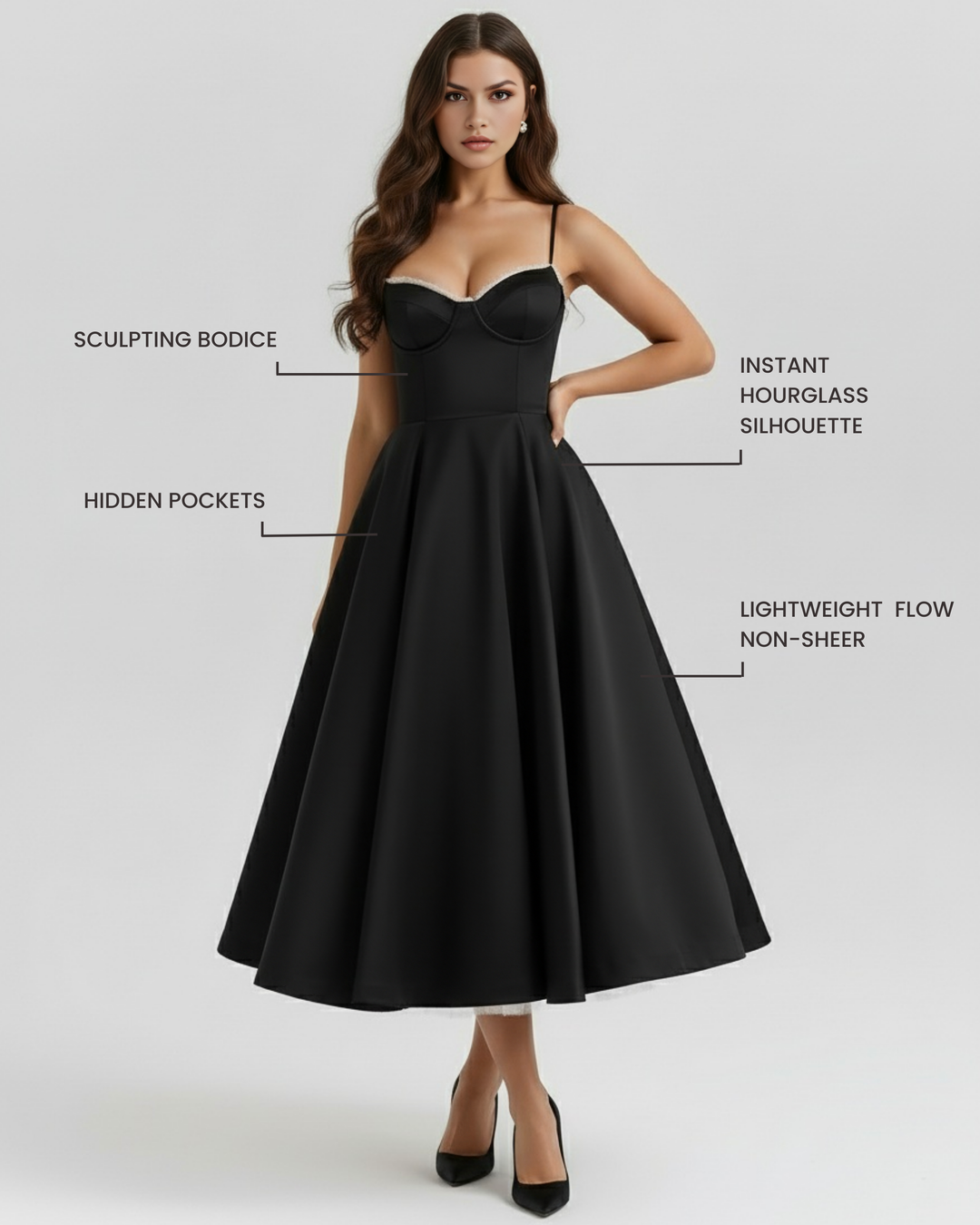 IRENE - VESTIDO MIDI CON TUL NEGRO