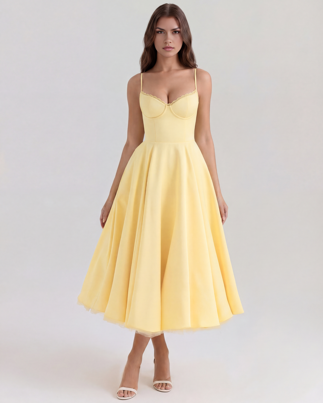 MARIANA - VESTIDO MIDI CON TUL AMARILLO SUAVE