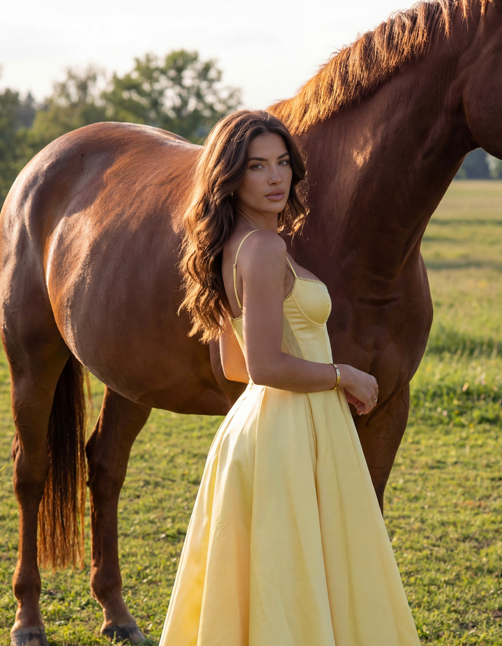 MARIANA - VESTIDO MIDI CON TUL AMARILLO SUAVE