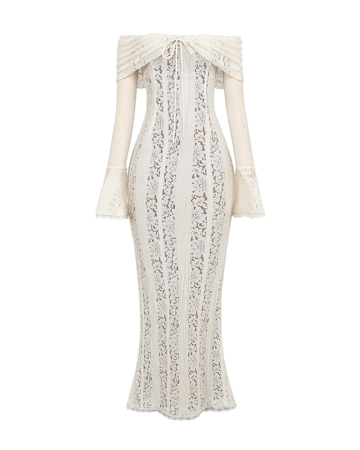 NATALIA - VESTIDO MAXI ENCAJE HOMBROS DESCUBIERTOS BLANCO