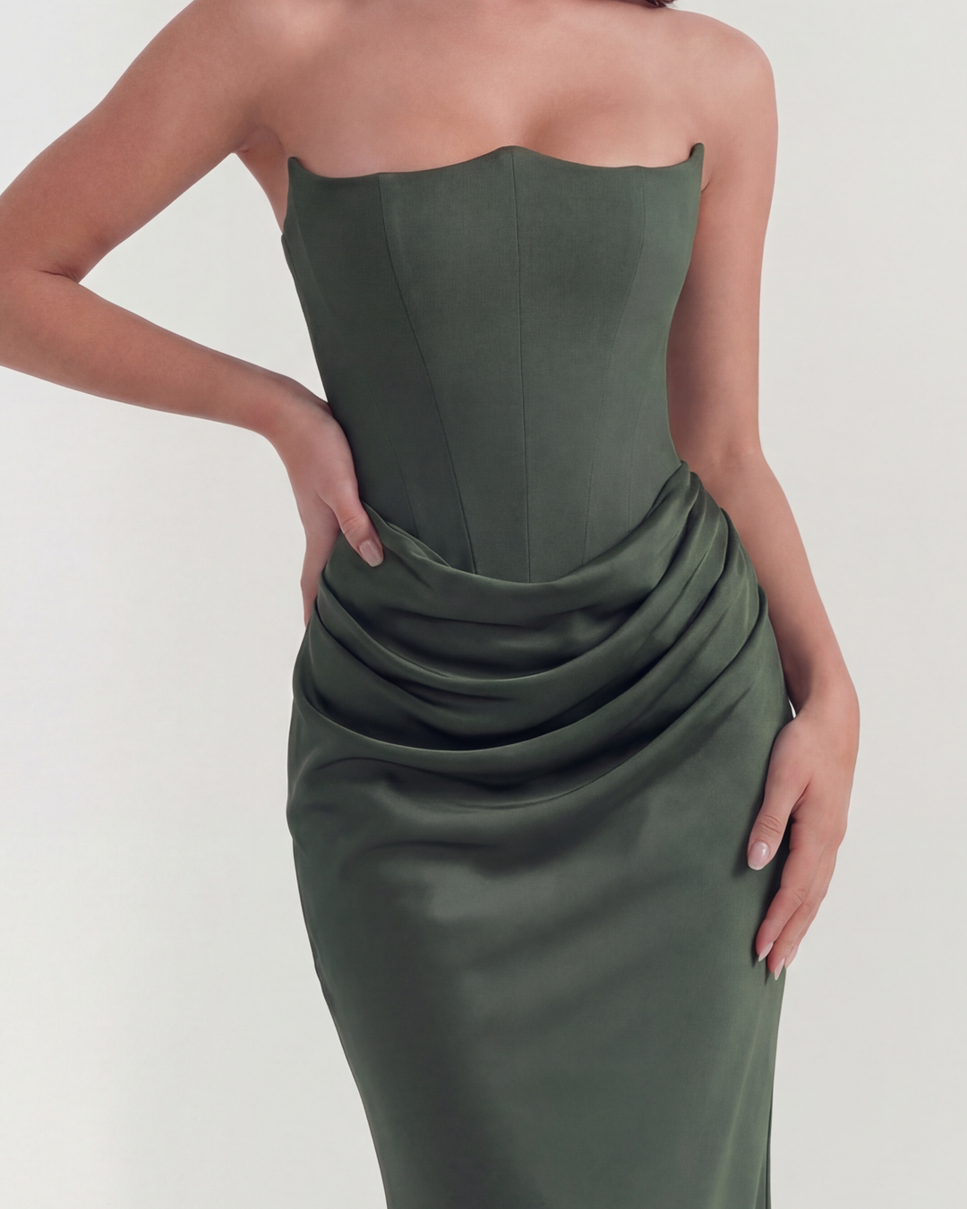 CARMEN - VESTIDO MAXI CORSET SIN TIRANTES VERDE BOSQUE