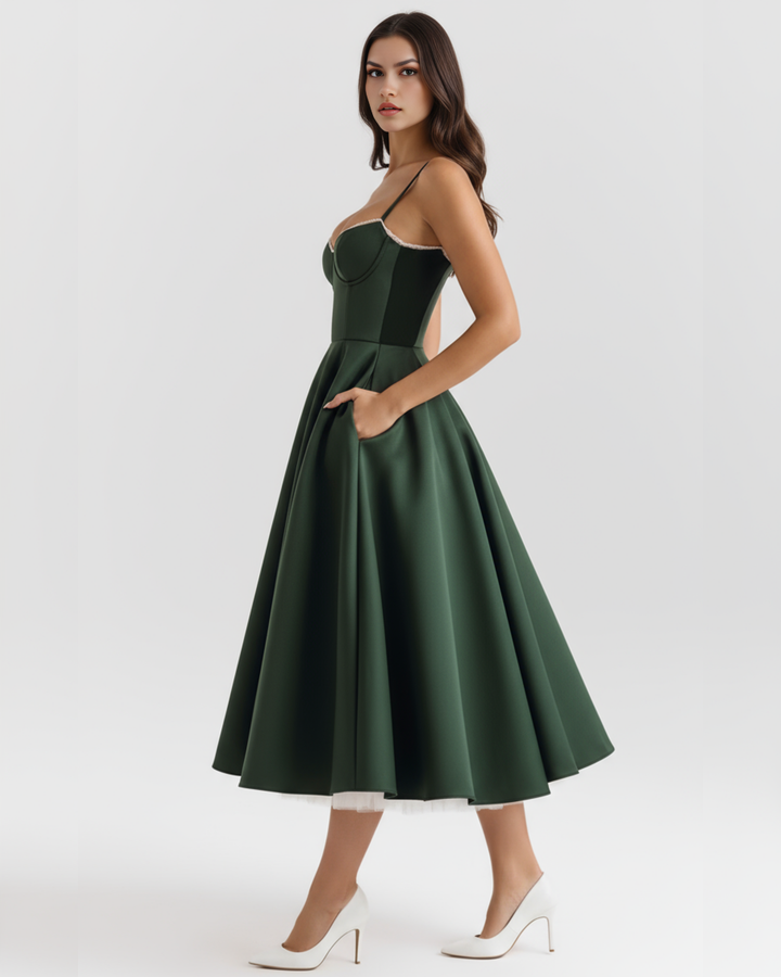 ROSA - VESTIDO MIDI CON TUL VERDE BOSQUE