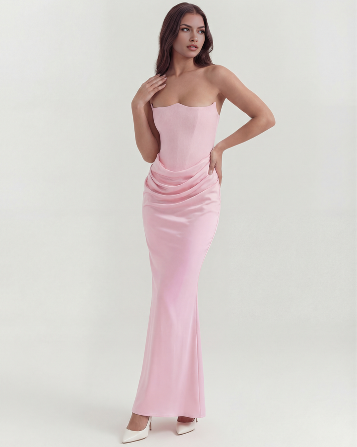SOFIA - VESTIDO MAXI CORSET SIN TIRANTES ROSA