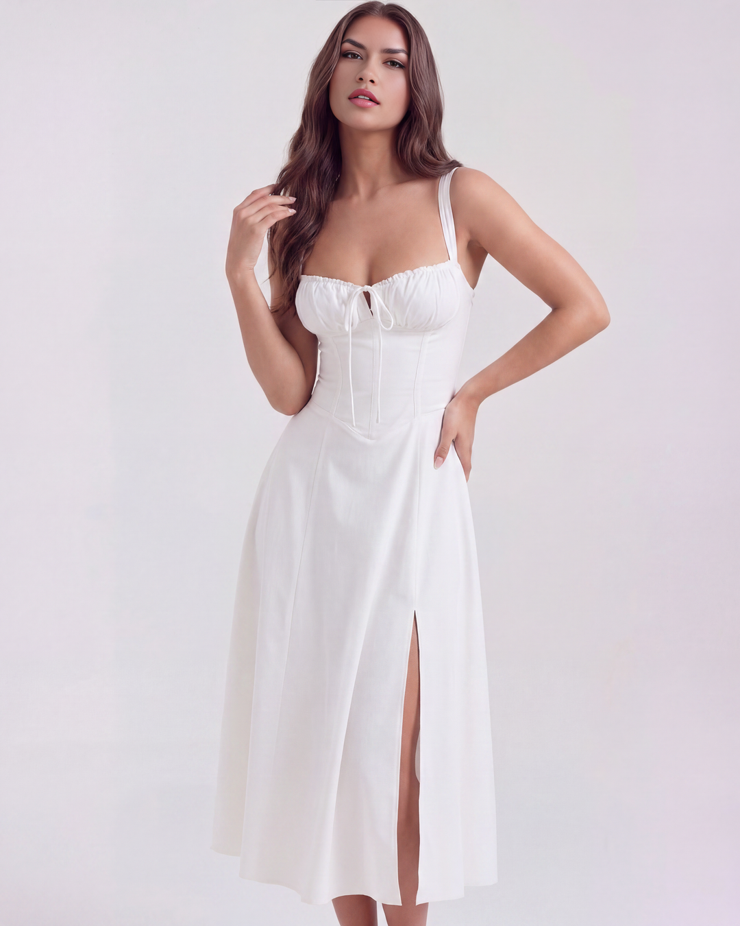 PAULA - VESTIDO MIDI CORSET CON ABERTURA LATERAL BLANCO