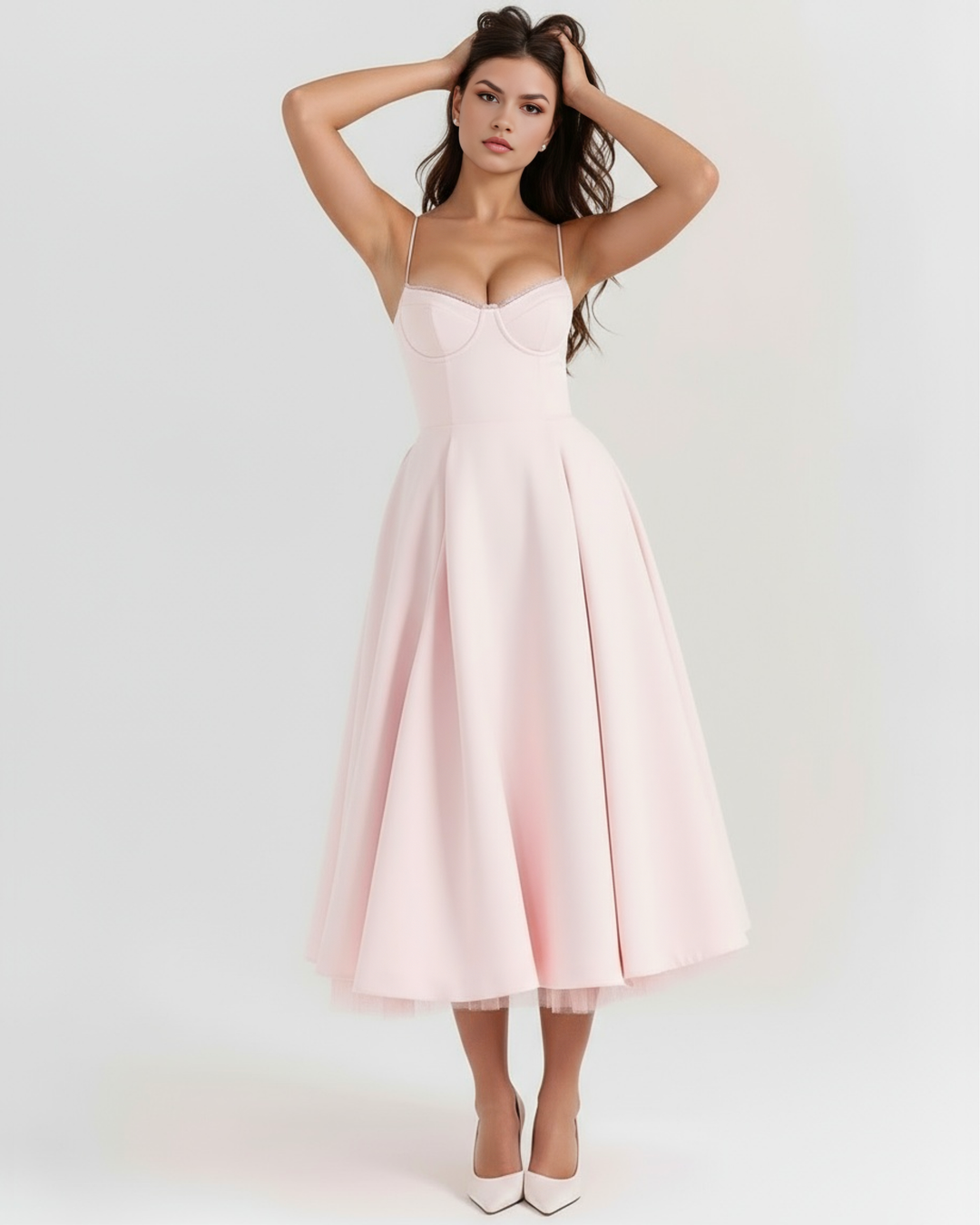 ISABELA - VESTIDO MIDI CON TUL ROSA PALO
