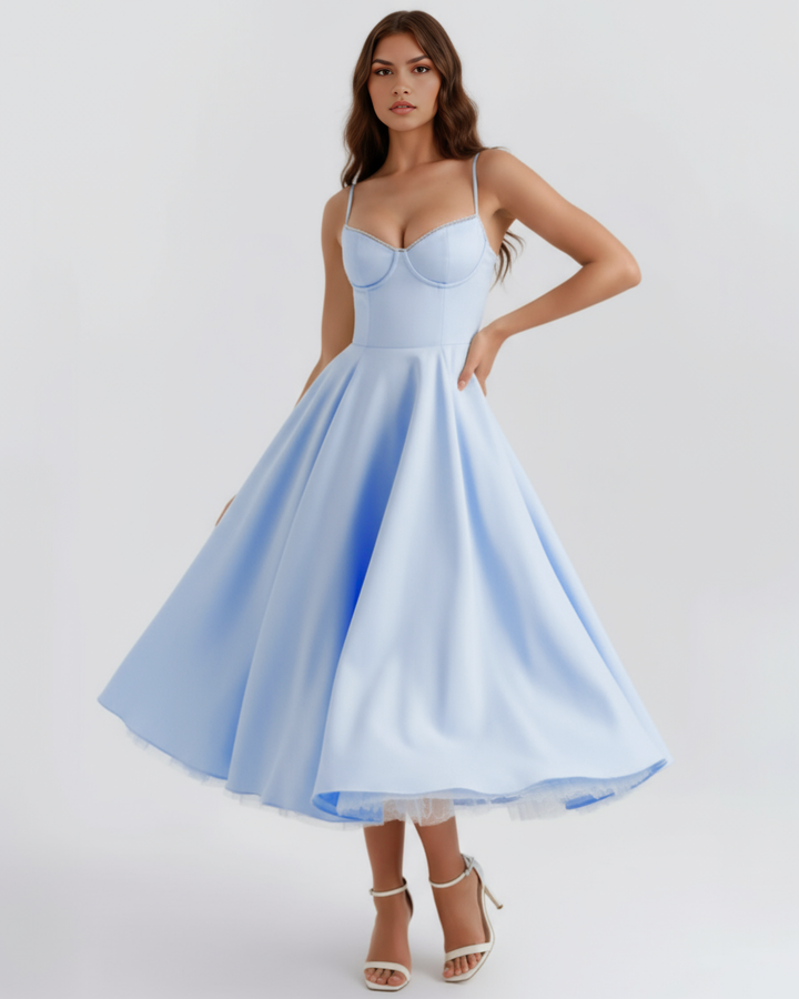 ANDREA - VESTIDO MIDI CON TUL AZUL BEBÉ