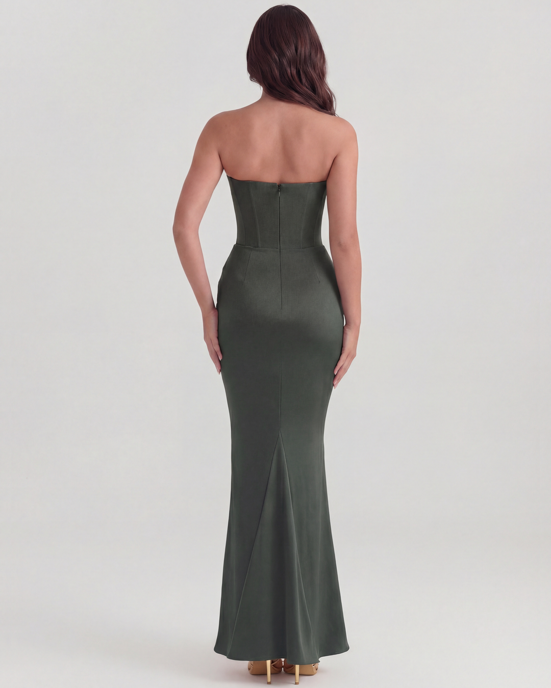 CARMEN - VESTIDO MAXI CORSET SIN TIRANTES VERDE BOSQUE