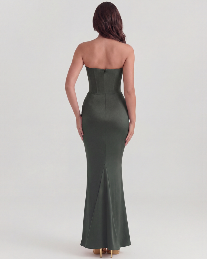 CARMEN - VESTIDO MAXI CORSET SIN TIRANTES VERDE BOSQUE