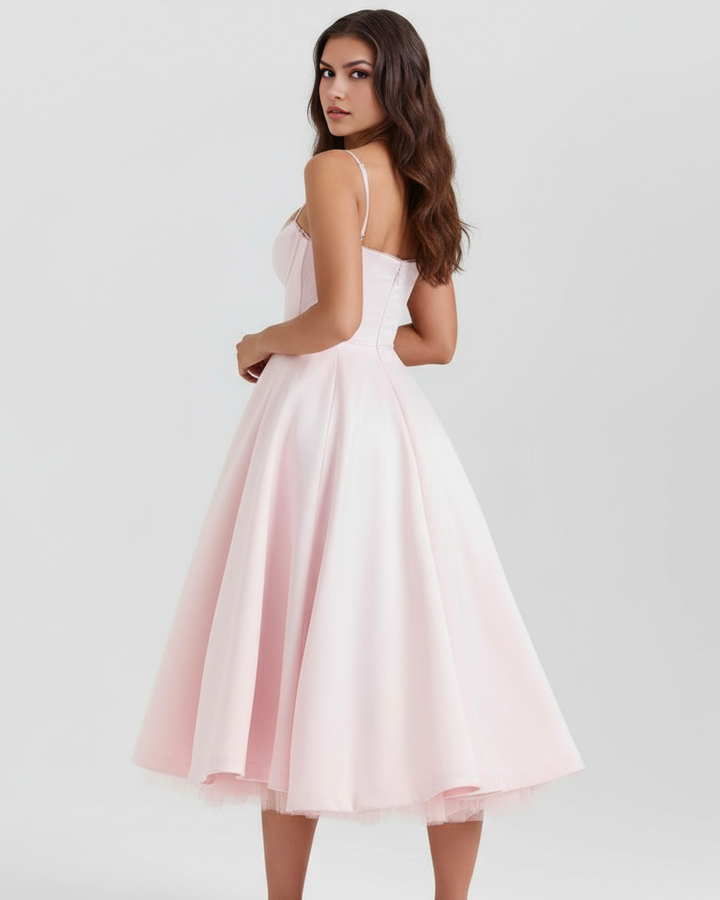 ISABELA - VESTIDO MIDI CON TUL ROSA PALO